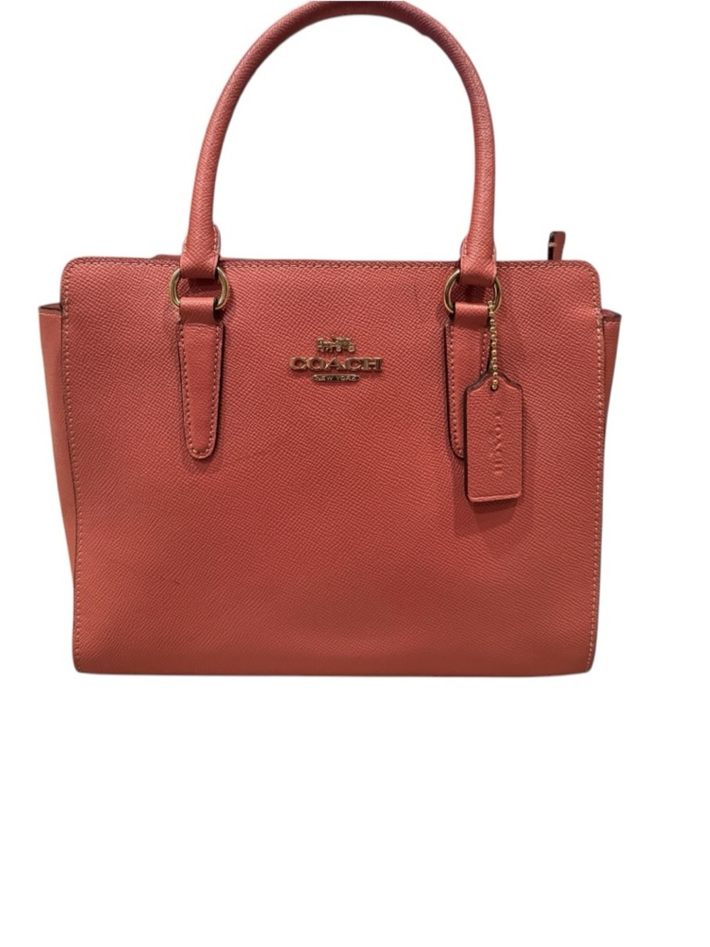 Coach Mini Surrey Carryall Crossbody Handbag Coral Pink Pebbled Leather Purse - Picture 2 of 11